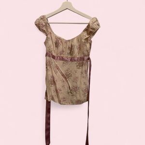 Hollister Pink Floral Blouse with Ribbon